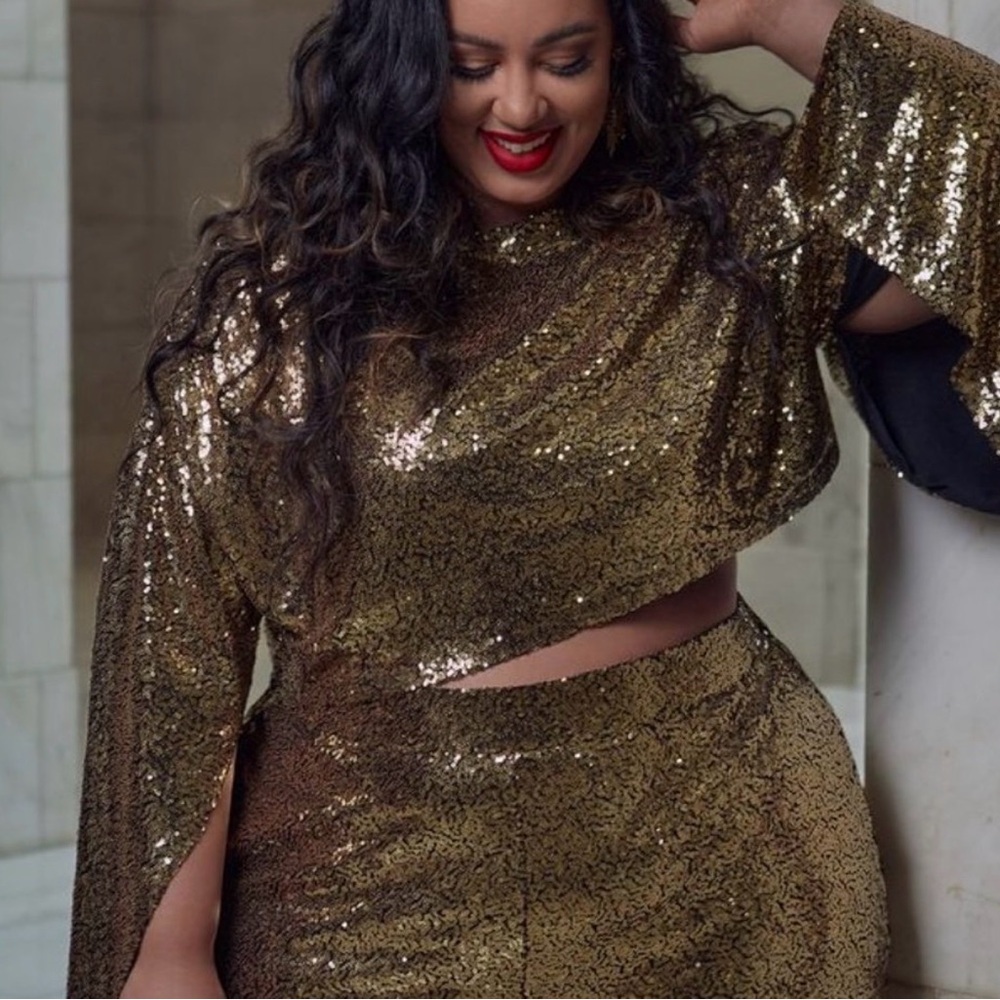 Eloquii Shimmering Gold Sequin Crop Top